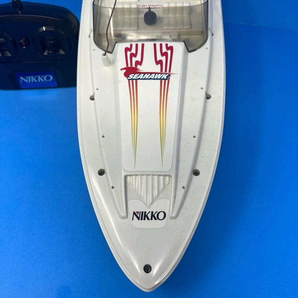 Nikko Sea Hawk RC Speedboat‎ White Blue Vintage 19010H Radio Control Toy